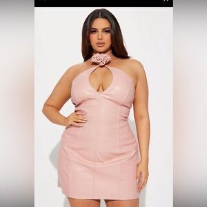 Pink light/dusty faux leather mini halter dress